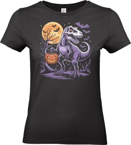Halloween T-Rex Dinosaur - halloween dinosaur t-shirt, t rex halloween shirt, spooky dinosaur tee, halloween dino shirt, jack o lantern t-shirt, scary dinosaur halloween shirt, halloween party outfit tee, dinosaur lover halloween gift, trick or treat dinosaur shirt, halloween graphic tee, bats and moon halloween shirt, halloween costume t-shirt - Standard T-Shirt (Women)