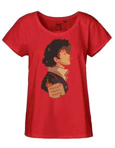 The Weight of Fate - Spike Spiegel, Cowboy, minimalist anime art, Whatever happens happens, Faye Valentine, Jet Black, Ed, Ein, anime poster, retro anime, Japanese animation, vector art, fan art, anime T-shirt design, anime print, Bebop, space bounty hunter - Fairtrade Girl Shirt