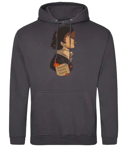 The Weight of Fate - Spike Spiegel, Cowboy, minimalist anime art, Whatever happens happens, Faye Valentine, Jet Black, Ed, Ein, anime poster, retro anime, Japanese animation, vector art, fan art, anime T-shirt design, anime print, Bebop, space bounty hunter - Standard Hoodie