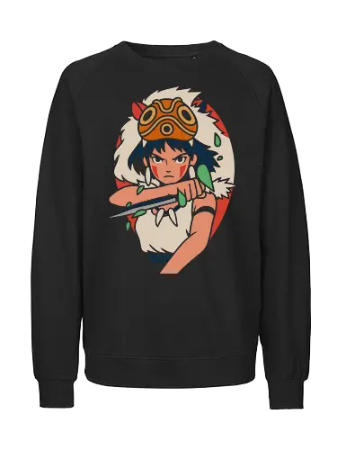 The Princess of the  - San, famous anime, anime poster, fantasy anime, Hayao, anime girl, wolf girl, forest spirit, minimalist anime art, Japanese animation, warrior princess, retro anime, fan art, environmental art, manga, Princess - Fairtrade Sweatshirt