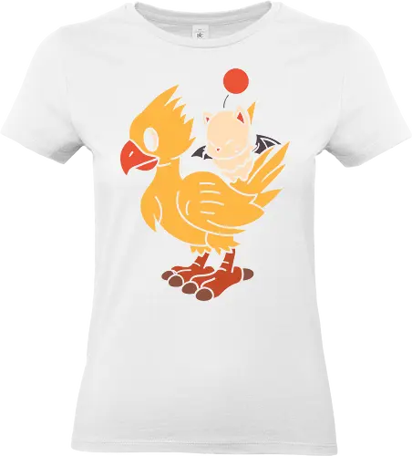Kweh and Kupo Duo - Chocobo's Dungeon, Kweh, Kupo, Final, gaming art, video game characters, minimalist art, retro gaming, JRPG, fantasy creatures, fan art, kawaii, cute anime, gaming merchandise, Final Fantasy IX, Final Fantasy art - Standard T-Shirt (Women)