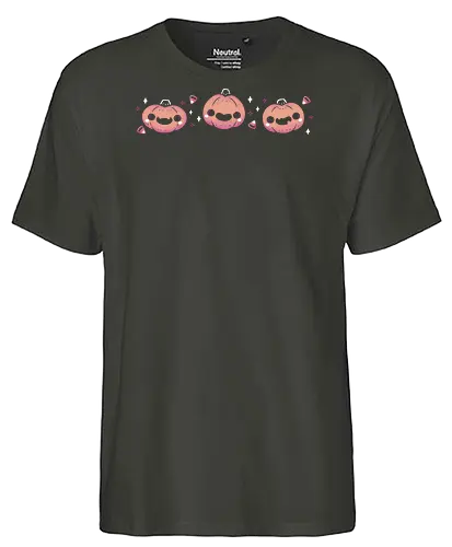 Kawaii Cute Halloween Pumpkins - pumpkins, halloween, cute pumpkin, kawaii pumpkin, candy corn, spooky cute, creepy cute, adorable, happy, love, pink, horror, autumn, goth, xmorfina - Fairtrade T-Shirt
