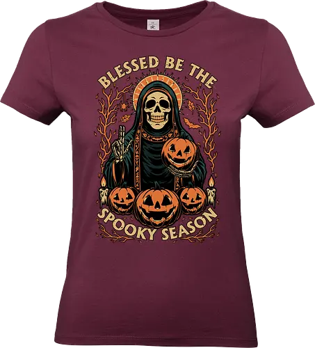 Blessed Spooky Season - Halloween, Skull, Skeleton, Halloween Art, Halloween Humor, Halloween Design, Halloween Aesthetic, Halloween Pumpkin, Creepy, Fright, Creepy, Scary, Bats, Bat, Sacred, Pumpkin, Pumpkin Head, Pumpkin Carving, Vibe, Spooky, Spooky Season, Spooky Skeleton, Candle, Blessed, Bless - Standard T-Shirt (Women)