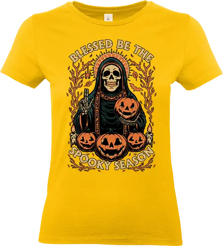 Blessed Spooky Season - Halloween, Skull, Skeleton, Halloween Art, Halloween Humor, Halloween Design, Halloween Aesthetic, Halloween Pumpkin, Creepy, Fright, Creepy, Scary, Bats, Bat, Sacred, Pumpkin, Pumpkin Head, Pumpkin Carving, Vibe, Spooky, Spooky Season, Spooky Skeleton, Candle, Blessed, Bless - Standard T-Shirt (Women)