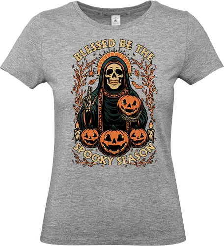 Blessed Spooky Season - Halloween, Skull, Skeleton, Halloween Art, Halloween Humor, Halloween Design, Halloween Aesthetic, Halloween Pumpkin, Creepy, Fright, Creepy, Scary, Bats, Bat, Sacred, Pumpkin, Pumpkin Head, Pumpkin Carving, Vibe, Spooky, Spooky Season, Spooky Skeleton, Candle, Blessed, Bless - Standard T-Shirt (Women)