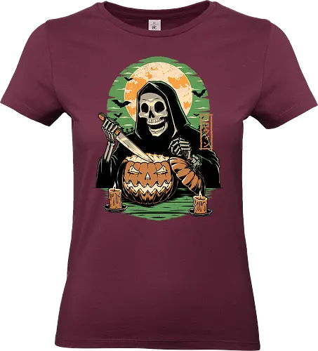 Halloween Pumpkin Carving  - halloween, carving, god, creepy, samhaim, spooky, autumn, skull, skeleton, pumpkin - Standard T-Shirt (Women)