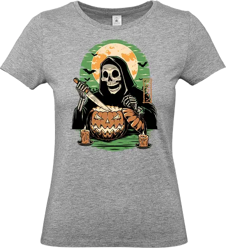 Halloween Pumpkin Carving  - halloween, carving, god, creepy, samhaim, spooky, autumn, skull, skeleton, pumpkin - Standard T-Shirt (Women)