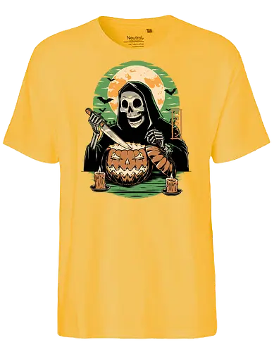 Halloween Pumpkin Carving  - halloween, carving, god, creepy, samhaim, spooky, autumn, skull, skeleton, pumpkin - Fairtrade T-Shirt