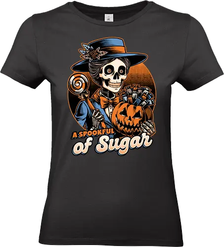 Halloween Spooky Sugar - halloween, holiday, october, spooky, trick or treat, Vintage, Retro Vintage, movie, classic, Scary, creepy, skeleton, skull, spoonful, sugar, musical, candy, pumpkin - Standard T-Shirt (Women)