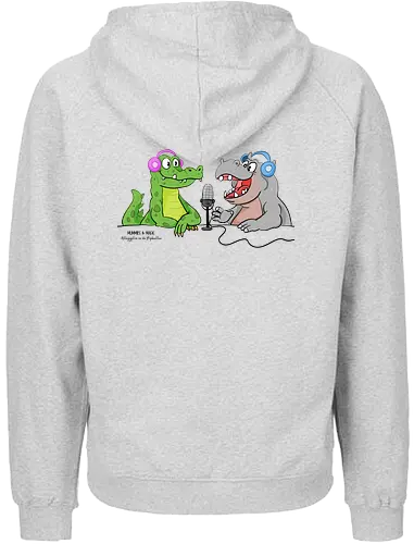 Mummies & Magic - Hippo und Kroko (Rücken) - Nilpferd, Krokodil, Mumie, Ägypten, Podcast, Pyramide - Fairtrade Hoodie