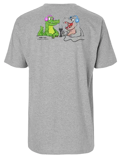 Mummies & Magic - Hippo und Kroko (Rücken) - Nilpferd, Krokodil, Mumie, Ägypten, Podcast, Pyramide - Fairtrade T-Shirt