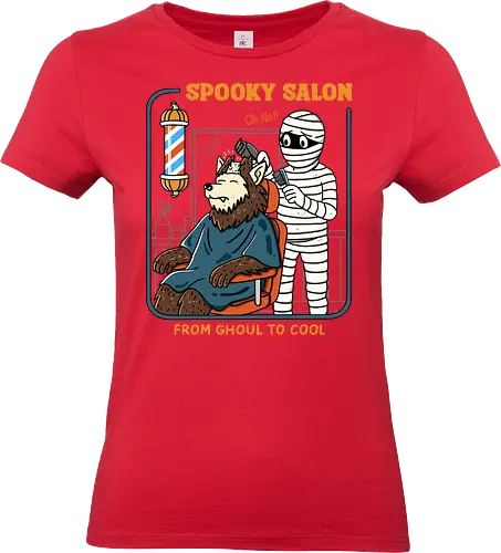 Spooky Salon - spooky, salon, Halloween, funny, humor, trick or treat, mummy, werewolf, halloween night, pumpkin, haircut, relatable - Standard T-Shirt (Women)