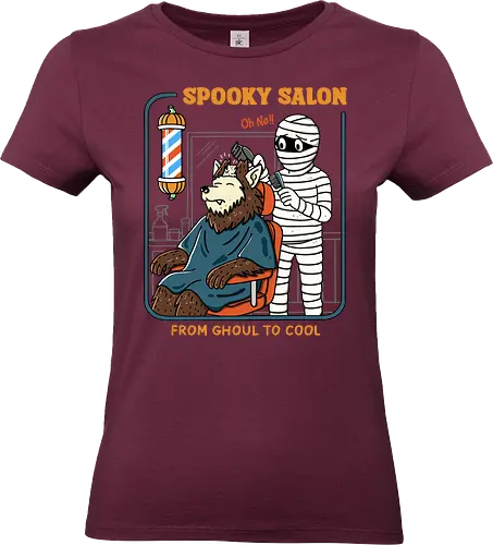 Spooky Salon - spooky, salon, Halloween, funny, humor, trick or treat, mummy, werewolf, halloween night, pumpkin, haircut, relatable - Standard T-Shirt (Women)