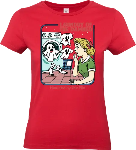 Laundry of the Damned - laundry, clothes, humor, funny, relatable, dirty, haunted, burnout, washing machine, ghost, missing sock, household, relatable, halloween - Standard T-Shirt (Women)