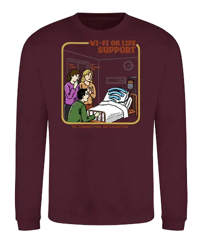 Wi-Fi On Life Support - wifi, wi-fi, retro horror, dark, absurd, relatable, sarcastic, addicted, internet humor, hospital, parody, buffering - Sweatshirt
