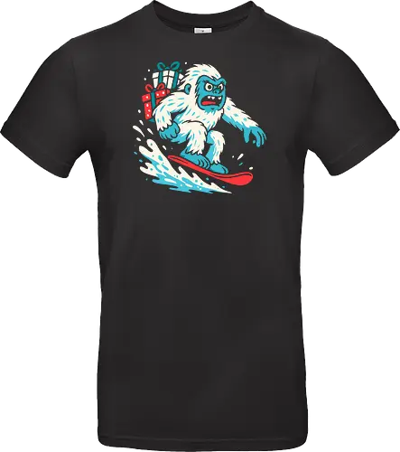 Yeti Snowboarding with Christmas Gifts