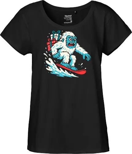 Yeti Snowboarding with Christmas Gifts