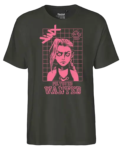 Jinxed Wanted - battle royale, league legends, jinxed, wanted, arcane, gaming, tv show, trending, bestselling, anime, movie, game, abstract, console, fortnite - Fairtrade T-Shirt
