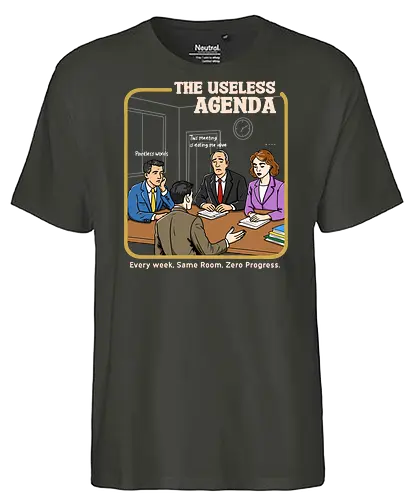 The Useless Agenda - daily meeting, working, boring, burnout, daily office, office life, horror, retro, employee, salary, sarcastic, relatable, nine to five - Fairtrade T-Shirt