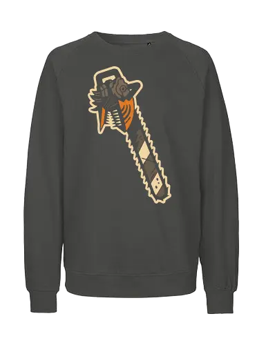 Chainsaw's Groovy Grip - chainsaw, horror, movie, cult classic, b-movie, halloween, scary, weapon, thriller, zombie, monster, graphic tee, spooky, Paranormal, fan art, retro - Fairtrade Sweatshirt