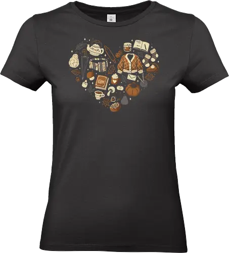 Cozy Autumn Heart - hobby, sweater weather, xmorfina, autumn, love, heart, fall, stuff, collection, things, elements, season, cozy, leaves, books - Standard T-Shirt (Women)