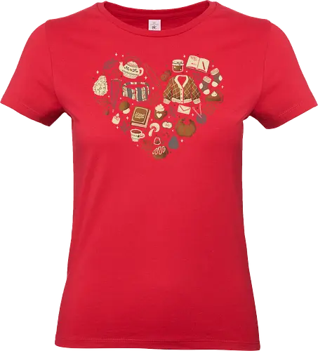 Cozy Autumn Heart - hobby, sweater weather, xmorfina, autumn, love, heart, fall, stuff, collection, things, elements, season, cozy, leaves, books - Standard T-Shirt (Women)