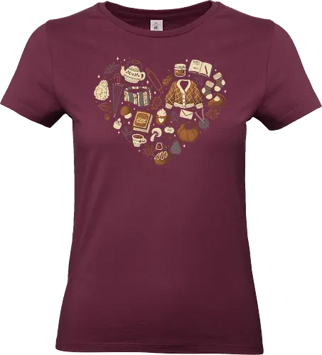 Cozy Autumn Heart - hobby, sweater weather, xmorfina, autumn, love, heart, fall, stuff, collection, things, elements, season, cozy, leaves, books - Standard T-Shirt (Women)