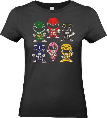 Mighty Morphin Chibi Rangers - red ranger, power rangers, mighty morphin, chibi, cute, superhero, retro, 90s, nostalgia, tv show, ranger, fan art, pop culture, geek, geeky, blue ranger, black ranger, yellow ranger, pink ranger, green ranger - Standard T-Shirt (Women)