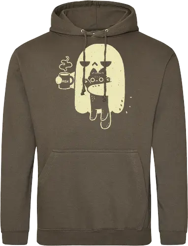 Cute Ghost Holding Cat - morning, monday, ghost, black cat, holding cat, grumpy, coffee, funny, sarcastic, mug, meh, spooky cute, creepy cute, hate, xmorfina - Standard Hoodie