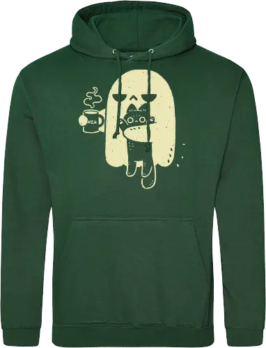 Cute Ghost Holding Cat - morning, monday, ghost, black cat, holding cat, grumpy, coffee, funny, sarcastic, mug, meh, spooky cute, creepy cute, hate, xmorfina - Standard Hoodie