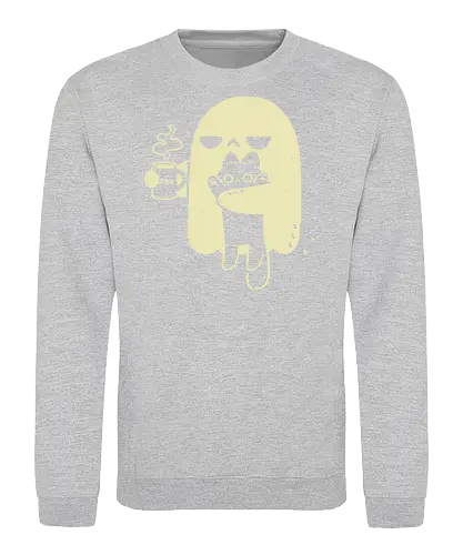 Cute Ghost Holding Cat - morning, monday, ghost, black cat, holding cat, grumpy, coffee, funny, sarcastic, mug, meh, spooky cute, creepy cute, hate, xmorfina - Sweatshirt