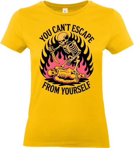 Skeleton Flames – You Can’t Escape From Yourself - skull, skeleton, gothic, dark art, flaming - Standard T-Shirt (Women)