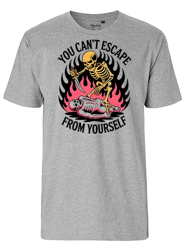 Skeleton Flames – You Can’t Escape From Yourself - skull, skeleton, gothic, dark art, flaming - Fairtrade T-Shirt