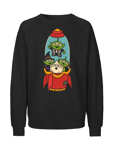 The Chosen Ones - Little Green Men Rocket Ride - Little Green Men, Aliens, The Claw, Pizza Planet, Disney Pixar, rocket ship, Halloween, costume, skeleton alien, witch alien, chosen one, animated film, pop culture, cartoon shirt, movie fan, graphic tee, cute aliens, space adventure, kids shirt, adult fan, unique design - Fairtrade Sweatshirt