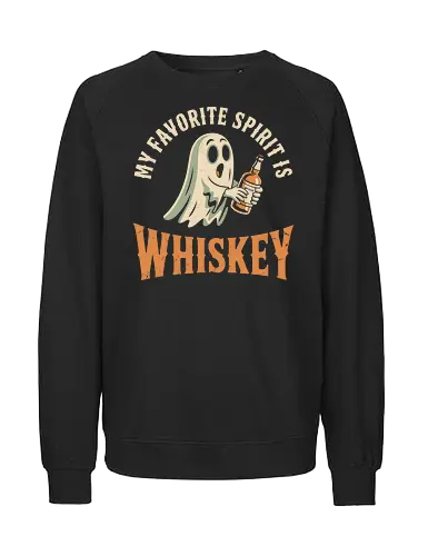 My Favorite Spirit is Whiskey Ghost - ghost whiskey art, spooky drink design, humorous ghost print, whiskey lover design, halloween ghost art, funny spirit illustration, vintage ghost graphic, unique whiskey design, gift for whiskey fans, playful spooky print - Fairtrade Sweatshirt