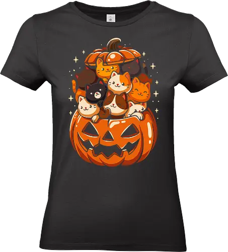 Pumpkin Cute Cats - cat, cats, pumpkin, halloween, happy halloween, lm2kone, cool, geek, kitty, aesthetic, illustration, spooky, animal, cute - Standard T-Shirt (Women)