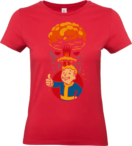 Vault's Atomic Approval - retro, bethesda, fallout, Vault, video game, gaming, post-apocalyptic, atomic, nuclear, wasteland, retro-futurism, fan art, pop culture, geek, geeky, graphic tee, thumbs up, explosion - Standard T-Shirt (Women)