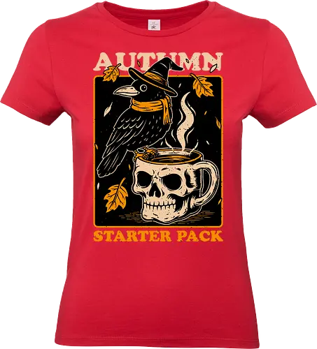Crow Autumn Coffee - Tea, Witch, Halloween, Eerie, Fright, Creepy, Halloween Design, Halloween Art, Halloween Aesthetic, Halloween Vibes, Crow, Cute, Funny, Autumn, Autumn Leaves, Autumn Vibes, Spooky, Spooky Season, Spooky Cute. Skull, Skeleton, Mug, Coffee - Standard T-Shirt (Women)