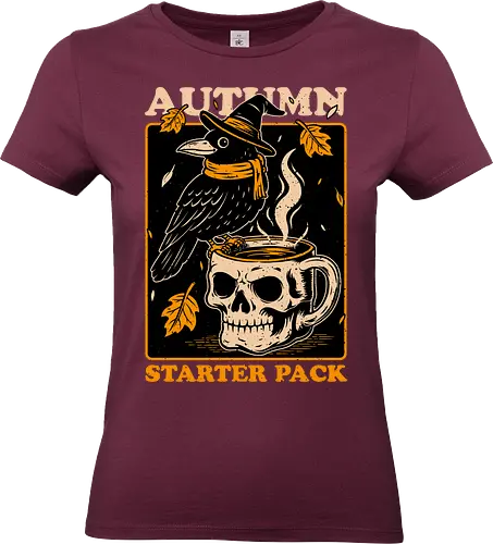 Crow Autumn Coffee - Tea, Witch, Halloween, Eerie, Fright, Creepy, Halloween Design, Halloween Art, Halloween Aesthetic, Halloween Vibes, Crow, Cute, Funny, Autumn, Autumn Leaves, Autumn Vibes, Spooky, Spooky Season, Spooky Cute. Skull, Skeleton, Mug, Coffee - Standard T-Shirt (Women)