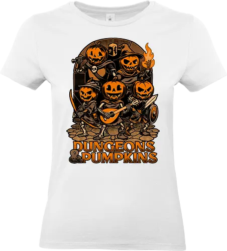 Dungeon Pumpkin RPG - Dungeon, Fight, Dungeon Master, Pen and Paper, Pen and paper, Rpg, Role-play, Role-playing, Roleplay Game, Role-playing Game, Roleplay, Pumpkin, Halloween, Spooky, Spooky Season, Spooky Art, Spooky Vibes, Autumn, Fall, Fantasy, Adventure, Skeleton, Skull, Black Magic, Dark Magic, Magic, Magical, Wizard, Witch, Sorcery, Sorcerer, Bard, Warrior, Knight, Ranger, Barbarian, D20, Pen and Paper - Standard T-Shirt (Women)