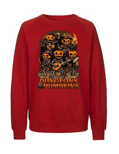Dungeon Pumpkin RPG - Dungeon, Fight, Dungeon Master, Pen and Paper, Pen and paper, Rpg, Role-play, Role-playing, Roleplay Game, Role-playing Game, Roleplay, Pumpkin, Halloween, Spooky, Spooky Season, Spooky Art, Spooky Vibes, Autumn, Fall, Fantasy, Adventure, Skeleton, Skull, Black Magic, Dark Magic, Magic, Magical, Wizard, Witch, Sorcery, Sorcerer, Bard, Warrior, Knight, Ranger, Barbarian, D20, Pen and Paper - Fairtrade Sweatshirt