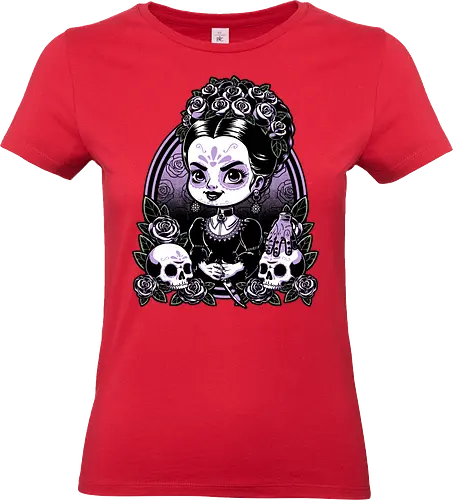 Gothic Muerte Girl - The Addams Family, Wednesday Addams, Addams Family, Morticia Addams, Gomez Addams, Thing, Wednesday, Dia De Los Muertos, Santa Muerte, Goth, Gothic, Skull, Skeleton, Flower, Roses, Tattoo, Traditional Tattoo, Halloween, Spooky, Spooky Season, Tv Show, TV, Movie, Book, Creepy, Scary, Creepy Doll, horror - Standard T-Shirt (Women)