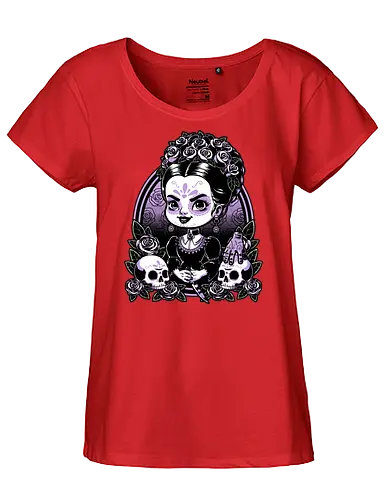 Gothic Muerte Girl - The Addams Family, Wednesday Addams, Addams Family, Morticia Addams, Gomez Addams, Thing, Wednesday, Dia De Los Muertos, Santa Muerte, Goth, Gothic, Skull, Skeleton, Flower, Roses, Tattoo, Traditional Tattoo, Halloween, Spooky, Spooky Season, Tv Show, TV, Movie, Book, Creepy, Scary, Creepy Doll, horror - Fairtrade Girl Shirt
