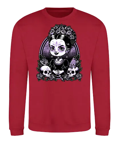 Gothic Muerte Girl - The Addams Family, Wednesday Addams, Addams Family, Morticia Addams, Gomez Addams, Thing, Wednesday, Dia De Los Muertos, Santa Muerte, Goth, Gothic, Skull, Skeleton, Flower, Roses, Tattoo, Traditional Tattoo, Halloween, Spooky, Spooky Season, Tv Show, TV, Movie, Book, Creepy, Scary, Creepy Doll, horror - Sweatshirt