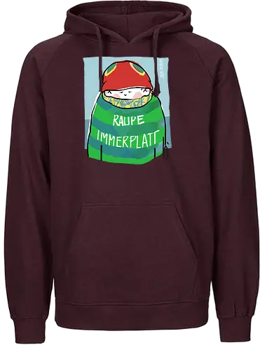 Raupe Immerplatt - müde, platt, Handgezeichnet, Humor, Selbstironie, Streifenpulli, Spruchshirt, deutsch, Ringelpullisprüche, Ringeldinger, streifenweise, Spruch, Weisheit, Motivation, Ringelpulli, SprücheShirt, Cartoon Illustration, Statement - Fairtrade Hoodie