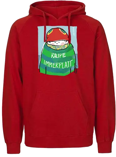 Raupe Immerplatt - müde, platt, Handgezeichnet, Humor, Selbstironie, Streifenpulli, Spruchshirt, deutsch, Ringelpullisprüche, Ringeldinger, streifenweise, Spruch, Weisheit, Motivation, Ringelpulli, SprücheShirt, Cartoon Illustration, Statement - Fairtrade Hoodie