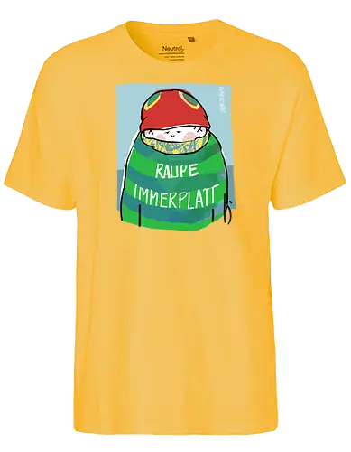 Raupe Immerplatt - müde, platt, Handgezeichnet, Humor, Selbstironie, Streifenpulli, Spruchshirt, deutsch, Ringelpullisprüche, Ringeldinger, streifenweise, Spruch, Weisheit, Motivation, Ringelpulli, SprücheShirt, Cartoon Illustration, Statement - Fairtrade T-Shirt