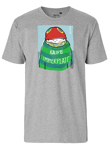 Raupe Immerplatt - müde, platt, Handgezeichnet, Humor, Selbstironie, Streifenpulli, Spruchshirt, deutsch, Ringelpullisprüche, Ringeldinger, streifenweise, Spruch, Weisheit, Motivation, Ringelpulli, SprücheShirt, Cartoon Illustration, Statement - Fairtrade T-Shirt