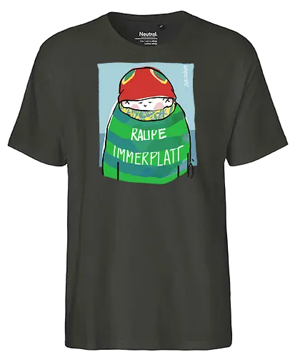 Raupe Immerplatt - müde, platt, Handgezeichnet, Humor, Selbstironie, Streifenpulli, Spruchshirt, deutsch, Ringelpullisprüche, Ringeldinger, streifenweise, Spruch, Weisheit, Motivation, Ringelpulli, SprücheShirt, Cartoon Illustration, Statement - Fairtrade T-Shirt