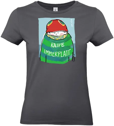 Raupe Immerplatt - müde, platt, Handgezeichnet, Humor, Selbstironie, Streifenpulli, Spruchshirt, deutsch, Ringelpullisprüche, Ringeldinger, streifenweise, Spruch, Weisheit, Motivation, Ringelpulli, SprücheShirt, Cartoon Illustration, Statement - Standard T-Shirt (Women)